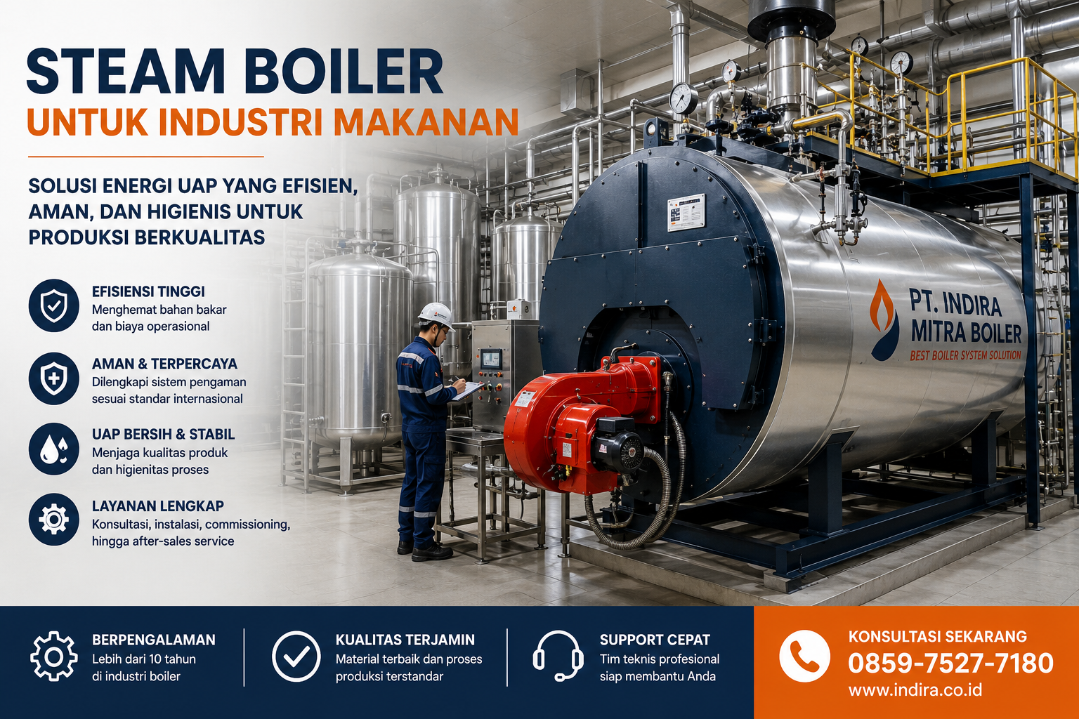 Steam Boiler Horizontal untuk Industri Makanan di Area Produksi Pabrik